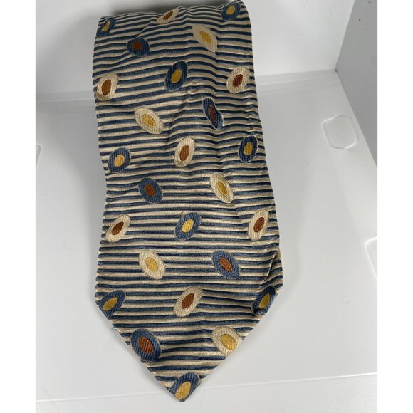 Men’s Necktie 100% Silk Gold, Beige, Brown, & Confederate Blue/Gray Allea Milano - Picture 2 of 5